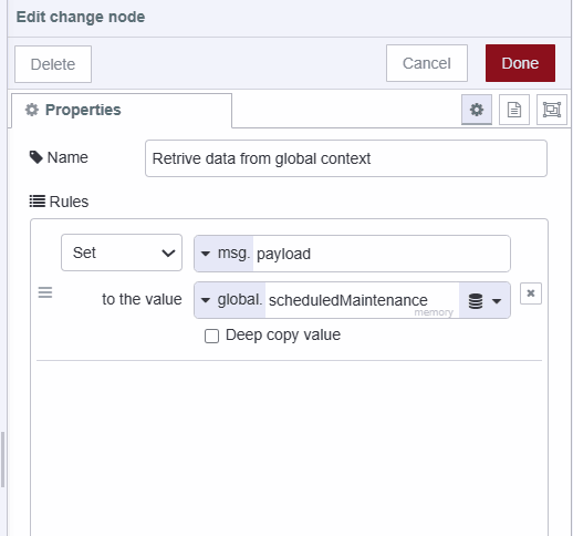 Screenshot displaying the change node retriving data "Screenshot displaying the change node retriving data"